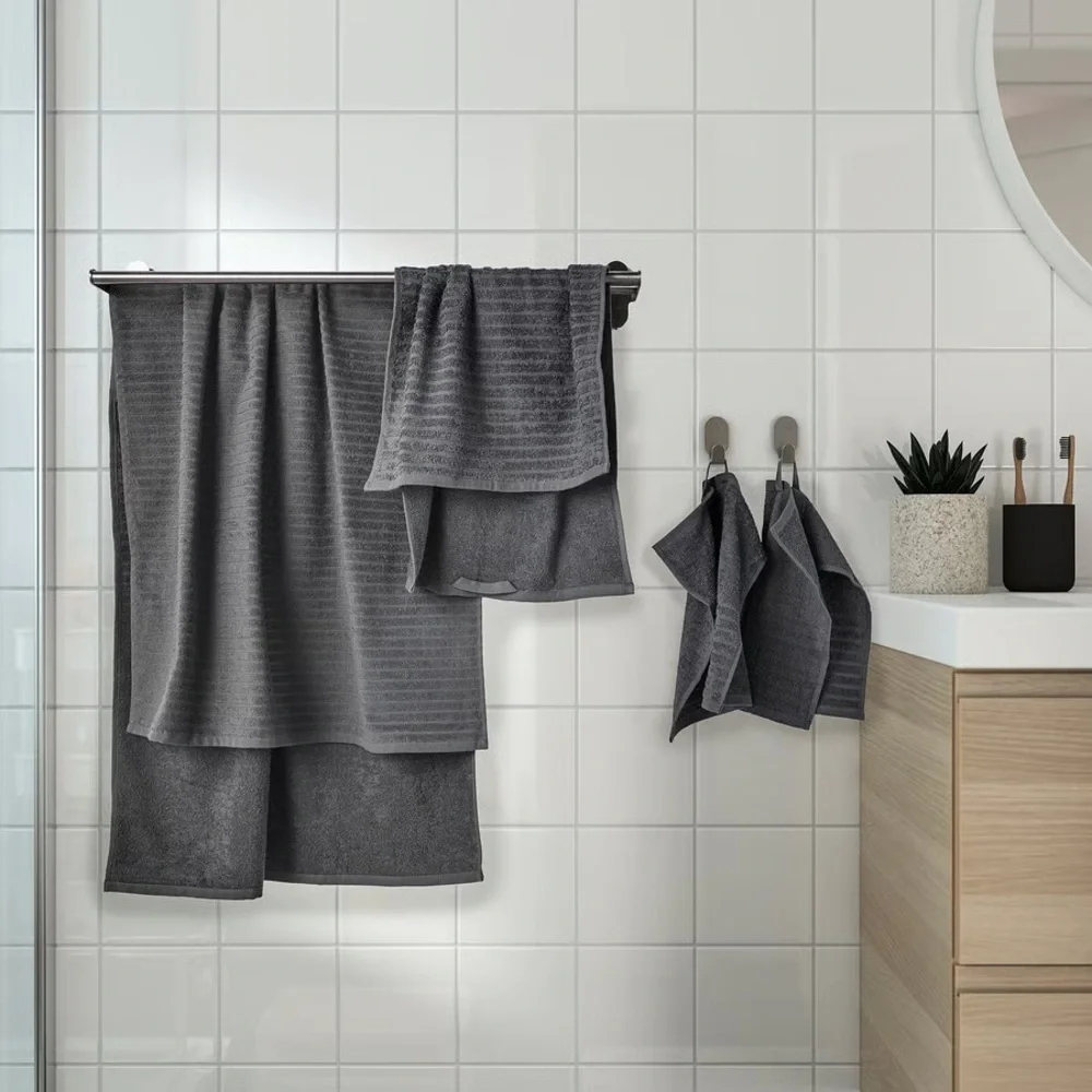 Plush Ribbed Bath Towel Set - Charcoal